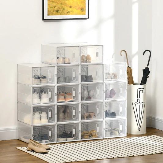 Lot de 18 boites cubes rangement à chaussures meuble modulable avec portes transparentes - dim. 25L x 35l x 19H cm